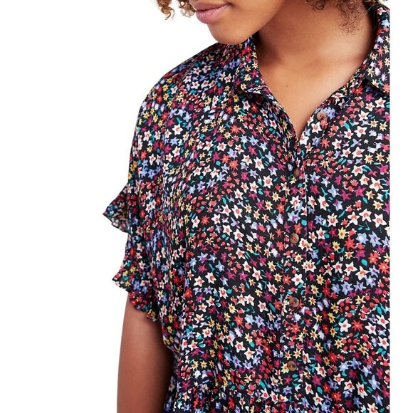 Maeve Anthropologie Mallory Ruffled Blouse Top Small Size Oversized Buttons - Picture 3 of 15